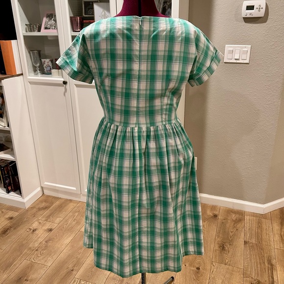 Shabby Apple Vintage Inspired White Green Plaid Dress Size 10 Medium EUC - Picture 4 of 8